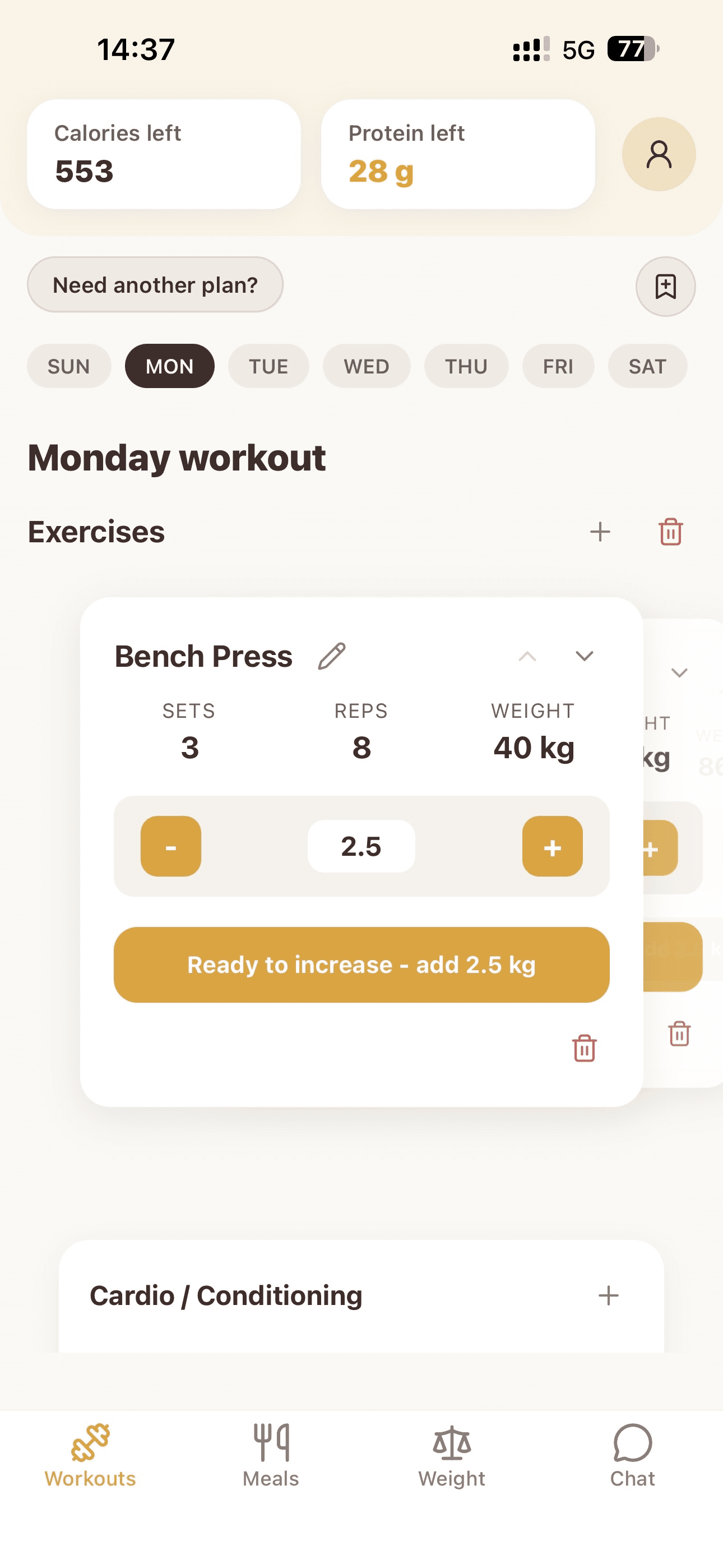 Preview adaptive training sessions.